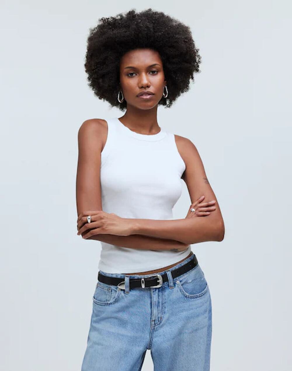 NWT Madewell Women's Supima Rib Cutaway Tank Top Sleeveless Eyelet White SZ XXS